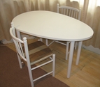 White egg-shaped desk or dining table and two chairs - SOLD