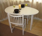 White egg-shaped desk or dining table and two chairs - SOLD