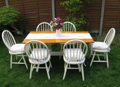 Pine Farmhouse Table and 6 chairs in cream - SOLD
