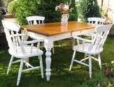 Pine table and chairs, painted in cream - SOLD