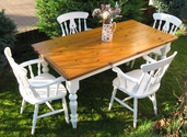 Pine table and chairs, painted in cream - SOLD