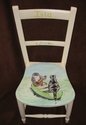Small chair painted with unique "Owl and the Pussycat" type design - Custom commission