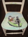 Small chair painted with unique "Owl and the Pussycat" type design - Custom commission