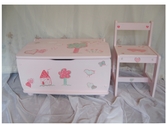Pink toy box and child's chair, hand-painted - SOLD