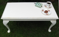 Rectangular coffee table with lovely "heart" style edging. Painted in cream - SOLD