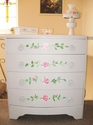 Beautiful White Chest of Drawers with Roses - SOLD